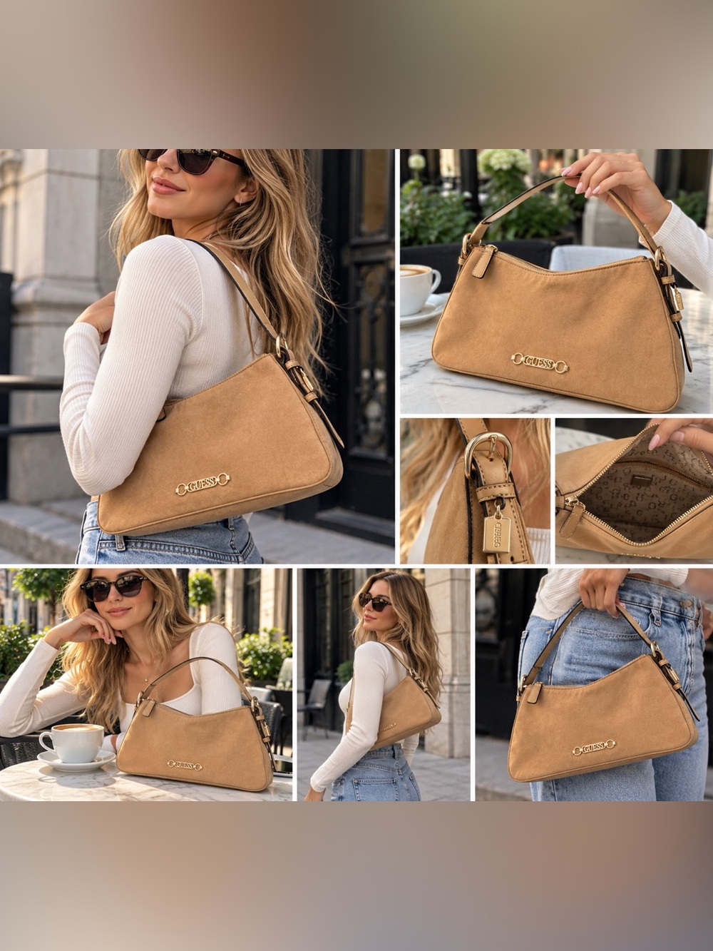 New GUESS Tan Suede Shoulder Bag